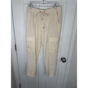 BR Sport Banana Republic Womens Beige Cargo Jogger Pants Drawstring Size M New